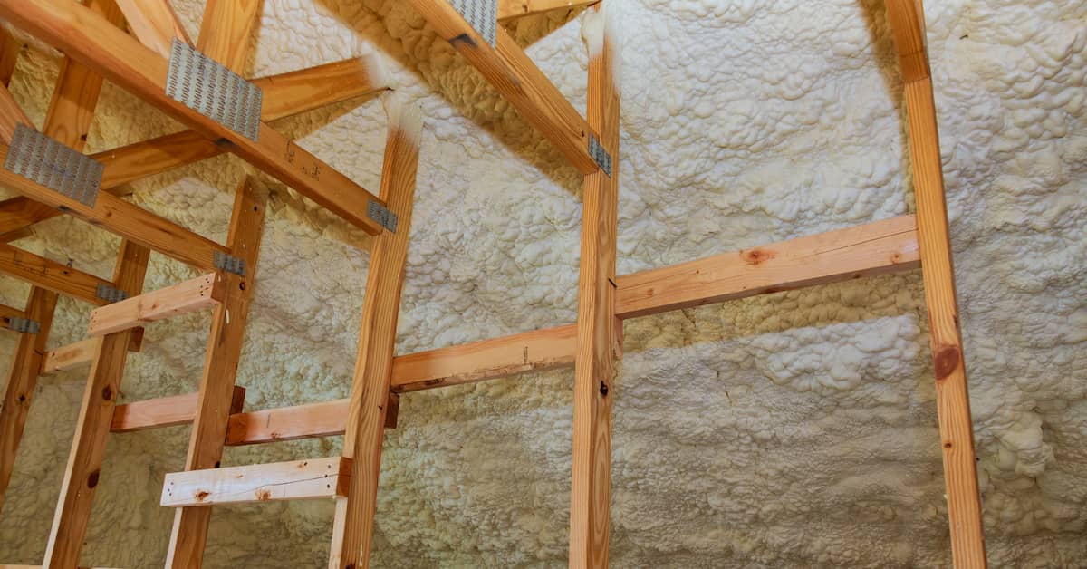 spray foam insulation installed in the wall and ceiling of a home
